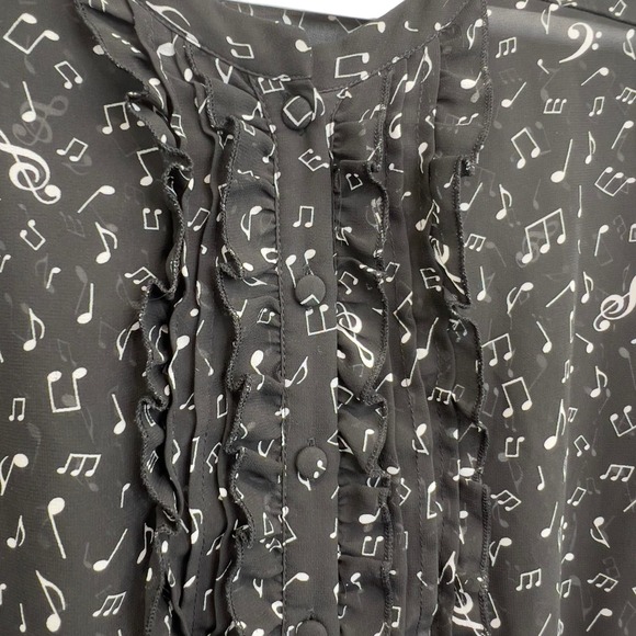 Torrid Music Note Chiffon Top Black White Size 4X Smocked Short Sleeve Blouse - Picture 12 of 12